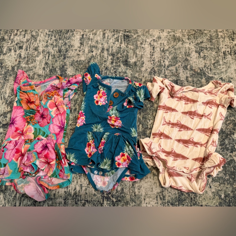 Posh Peanut Floral and Dinosaur Bodysuits - Pink, Blue, Cream
